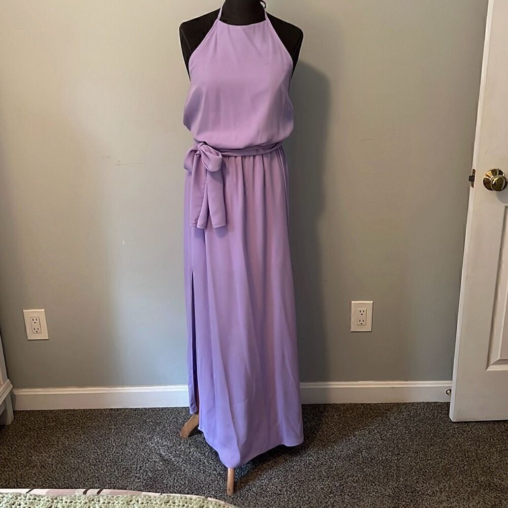 Show Me Your Mumu Women's Purple Waist Tie Sleeveless Maxi Halter Dress